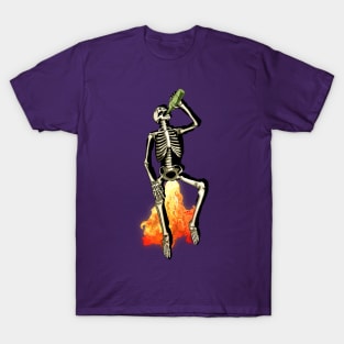 Dead funny Skeleton drink, drinking, drunk, bottle flaming fart T-Shirt